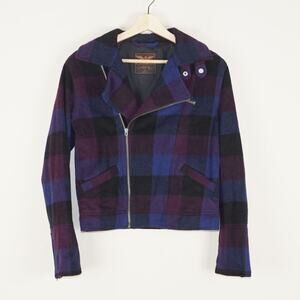 Levis Plaid Wool Blend Asymmetrical Purple Moto Jacket Womens Sz M